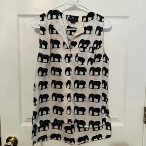 Elephant Print Sleeveless Top - Black and White